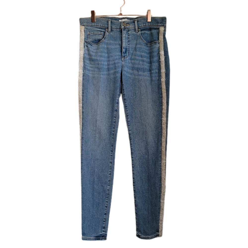 Loft Jeans Womens Size 28/6 Blue  Skinny Slim Pockets Embellished Tuxedo Stripe